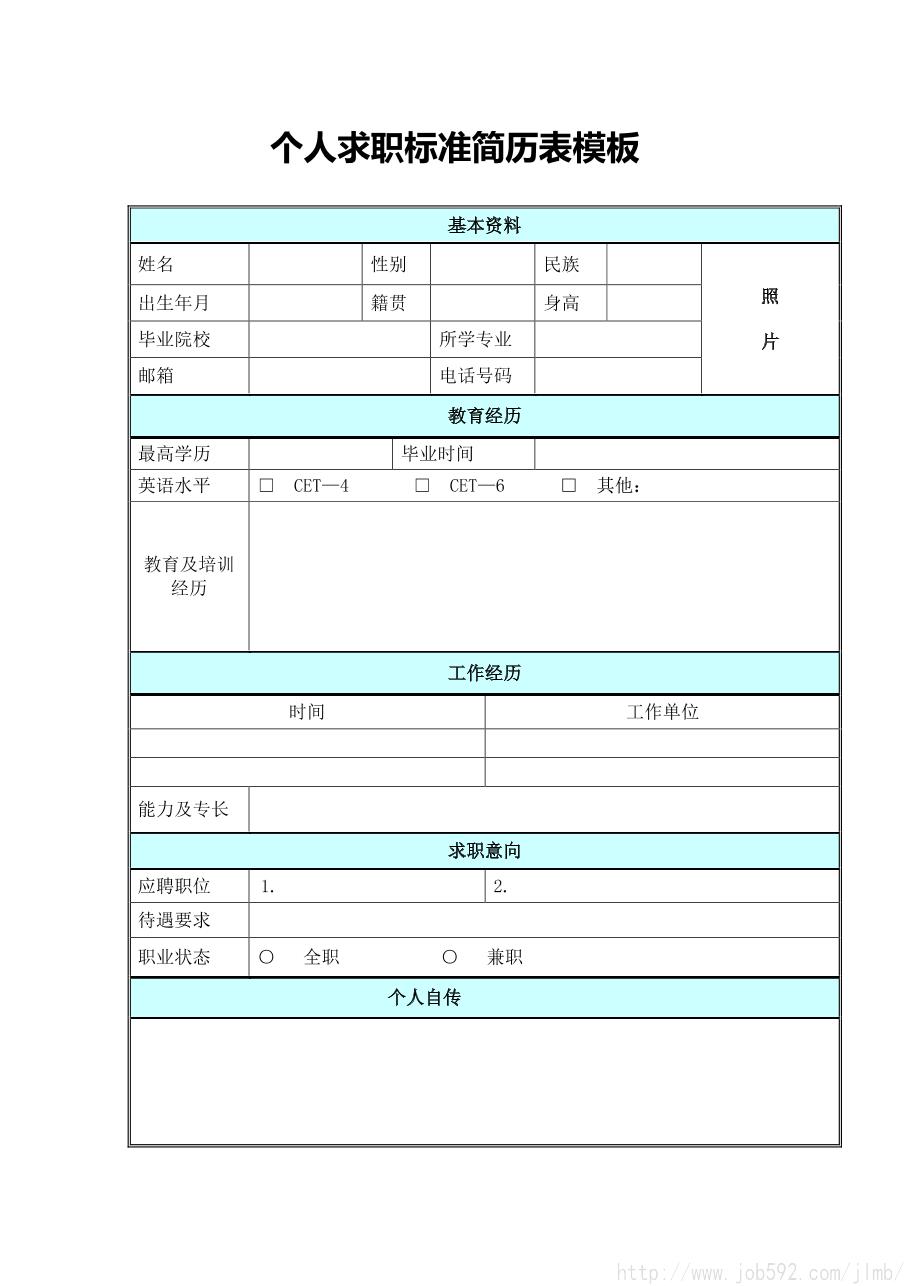 个人求职简历表格模板的实用指南个人求职简历表格的模板图片